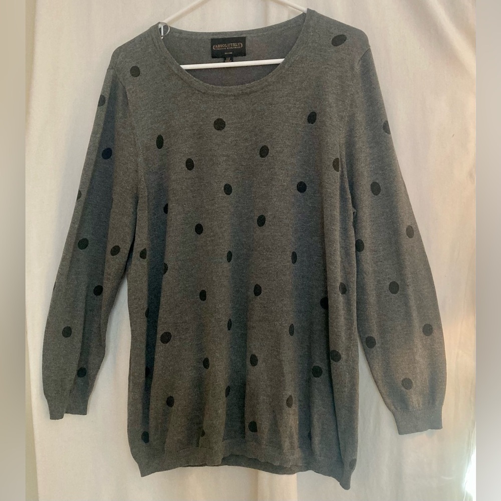 Absolutely Creative Worldwide Gray Polka Dot Crew Neck Sweater Size 1X